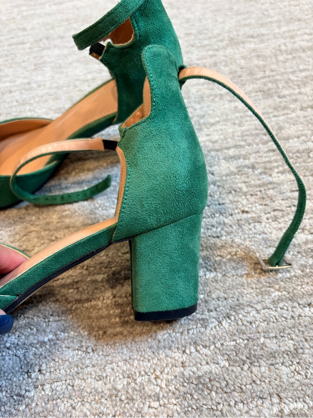 Emerald Green Suede Like Pointed Toe Ankle Strap Heels Size 40 - Picture 5 of 9